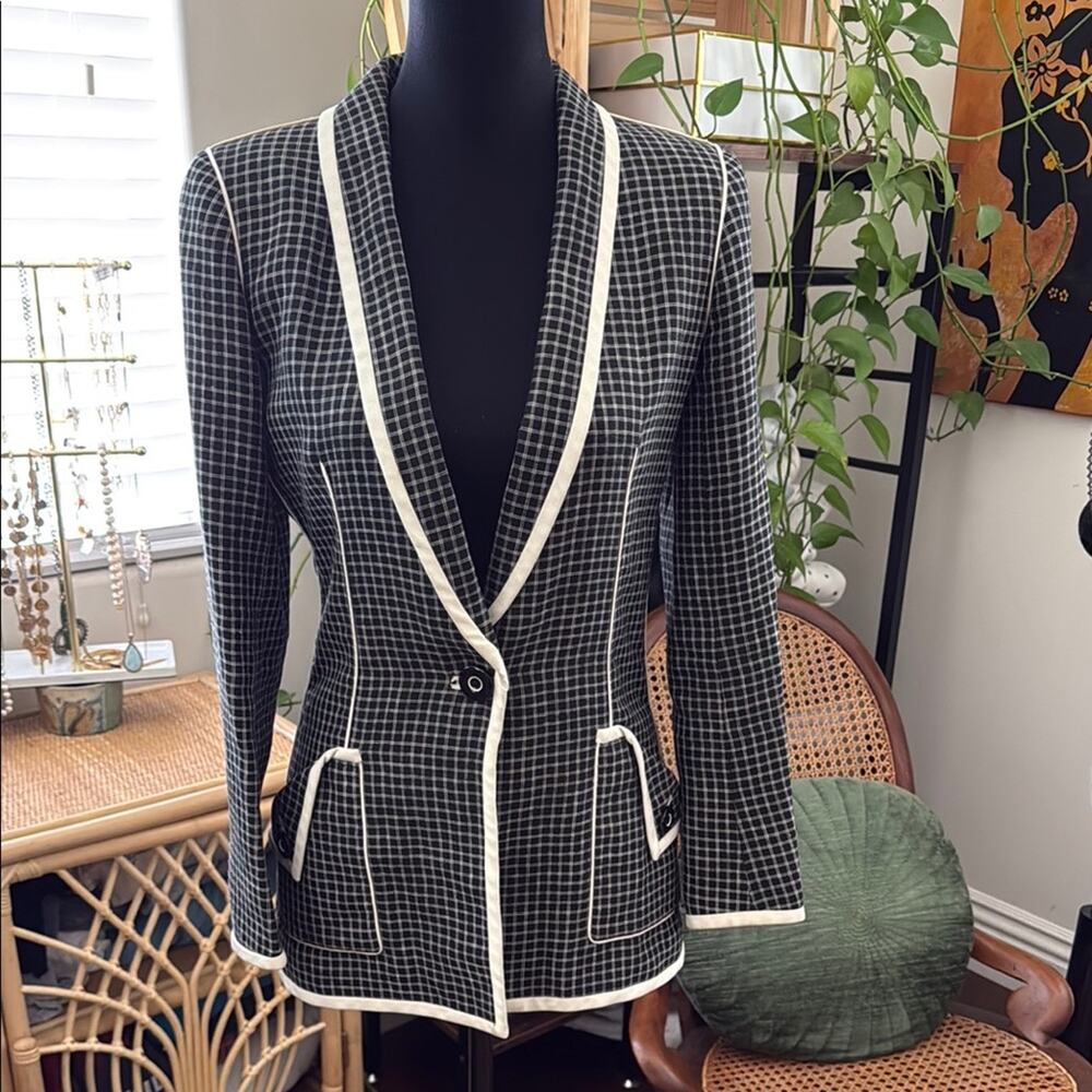 Vintage 90s Emanuel Ungaro Parallele Paris Black & Ivory Windowpane Blazer